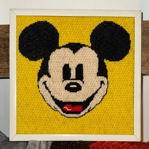 Vintage Handmade Disney Mickey Mouse Face Crewel Framed Needlepoint